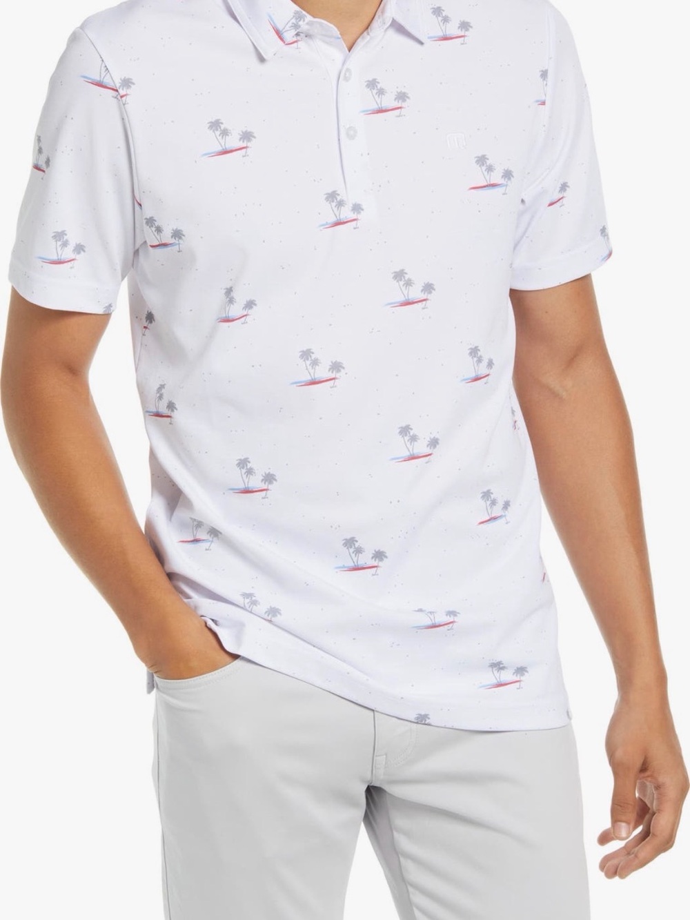 Travis Mathew Rally Time White Polo with Subtle Palm Print Size L